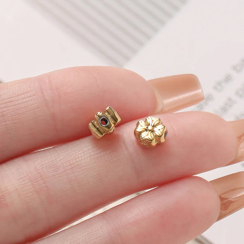 10Pcs/Pack Stainless Steel Various Shape Gold Steel Color Texture Spacer Beads for DIY Bracelet Jewelry Making Accessories