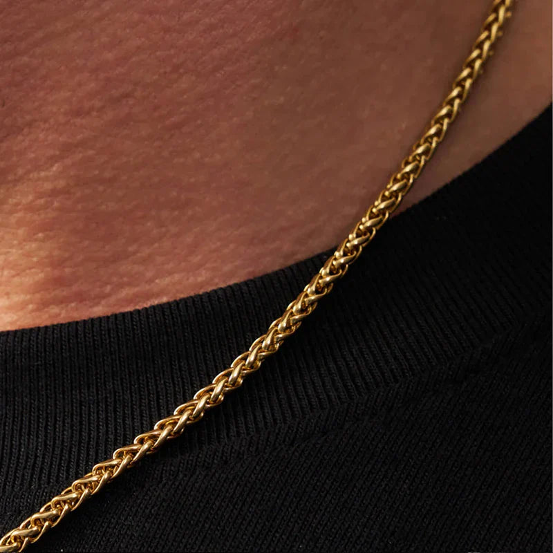 Hot Selling Hypoallergenic Stainless Steel Wheat Chain Men Chain Necklace Design with 18k Gold Plated