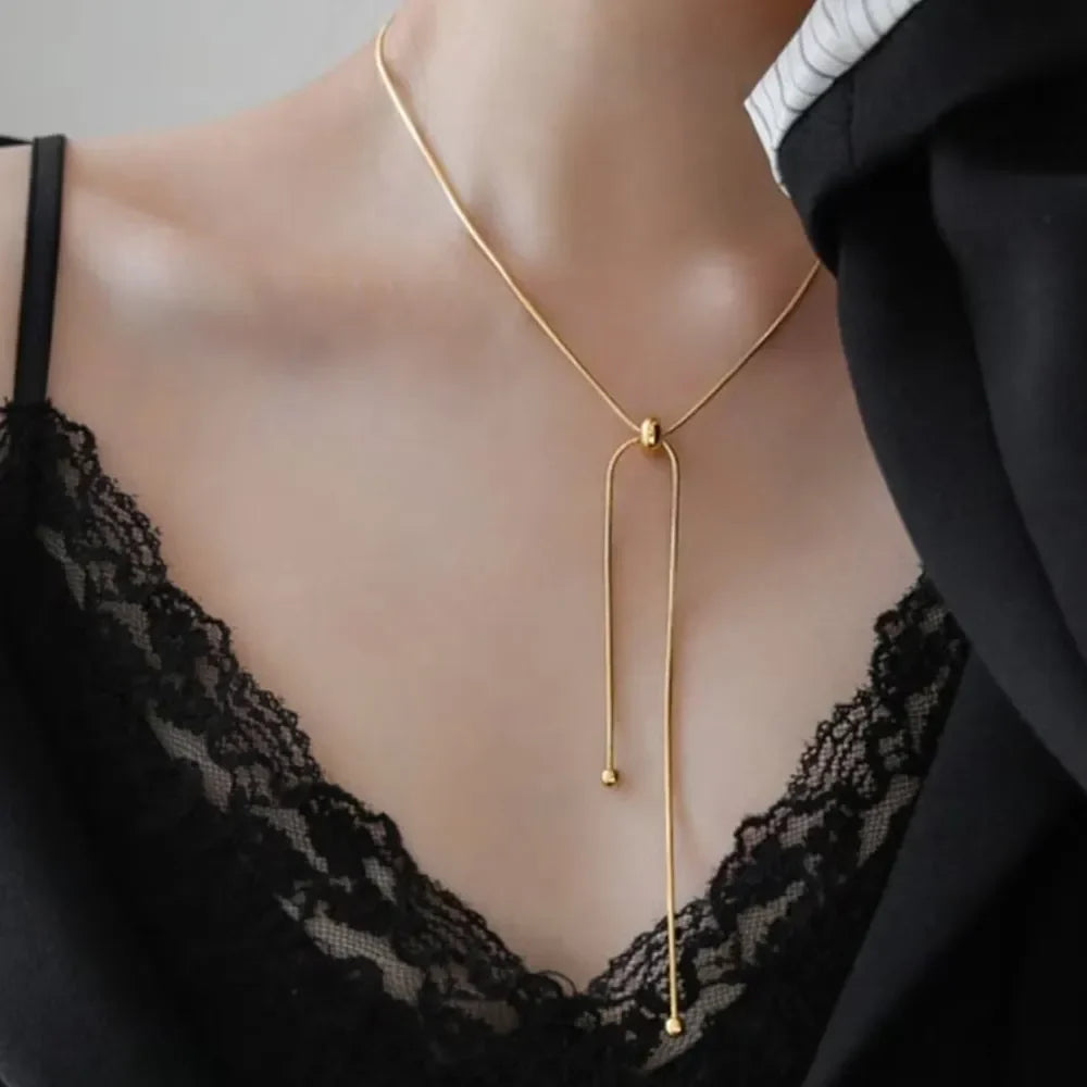Personalized Snake Chain Adjustable Y Necklace for Woman Clavicle Pendant Stainless Steel Necklace Women's Holiday Gift Jewelry