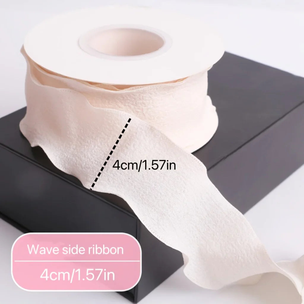 Bohemian Pleated Fabric Ribbon for Gifts & Bouquets. Textured Ribbon for Crafts, Weddings, Festive Decor (1 Roll)
