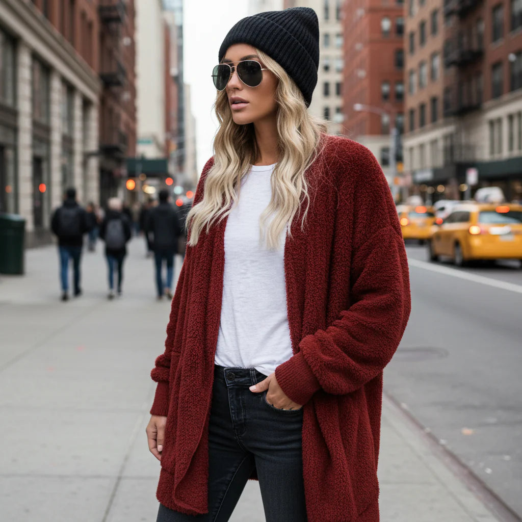 Women's Plush Double Fleece Hooded Cardigan Jacket Oversized