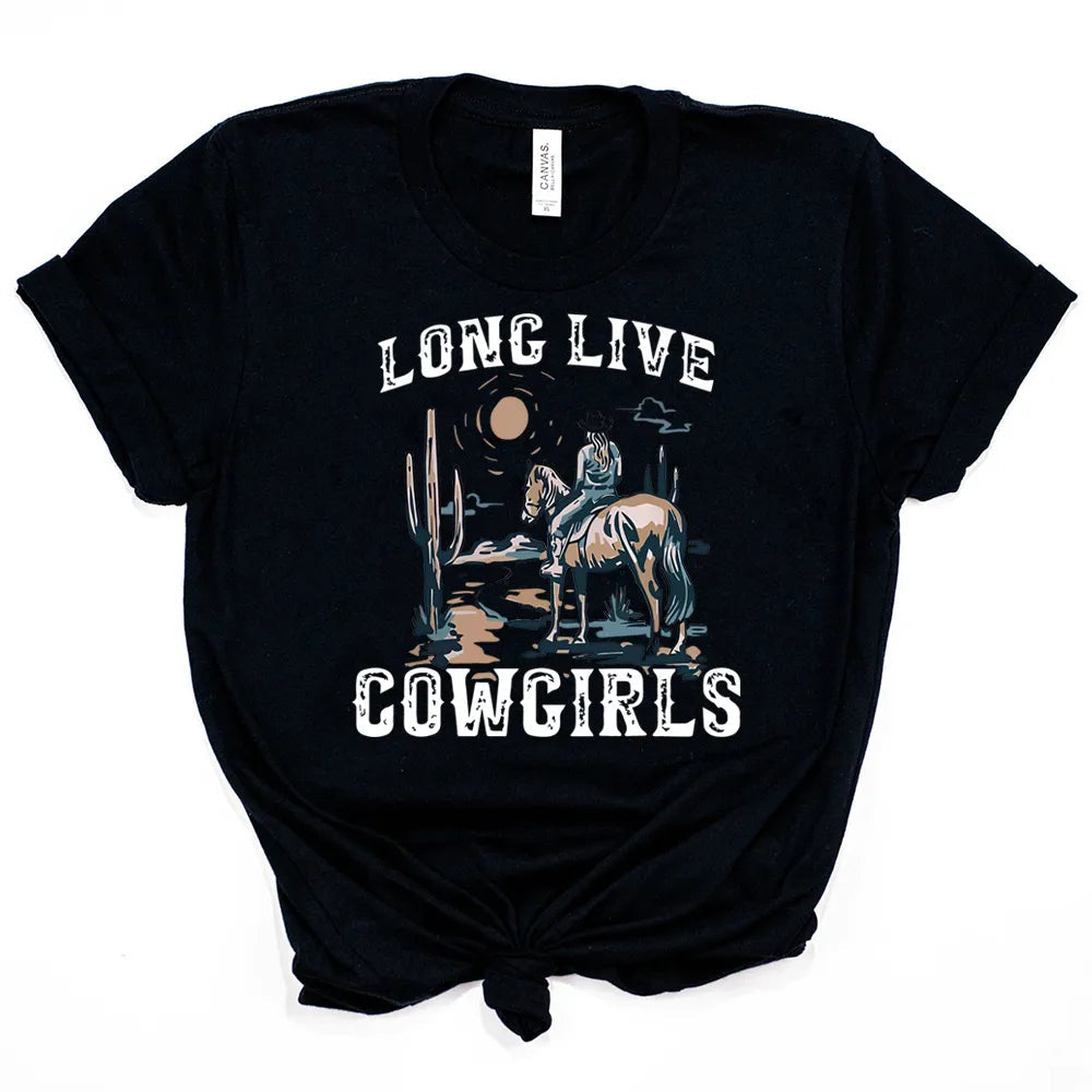 Long Live Cowgirls Shirt Western Desert Vintage Cactus Scene T-Shirt