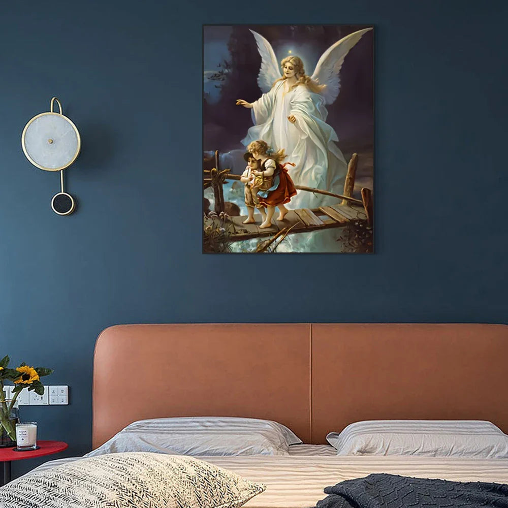 Classic Vintage Wall Art Guardian Angel Hanging Painting Religious HD Canvas Print Poster Home Living Room Bedroom Decoration