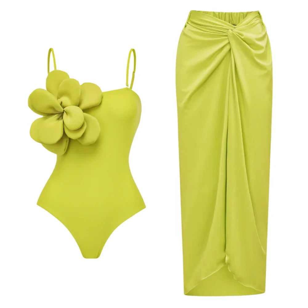 Women's 3D Floral One-Piece Swimsuit and Matching Sarong Cover-Up - Image 3