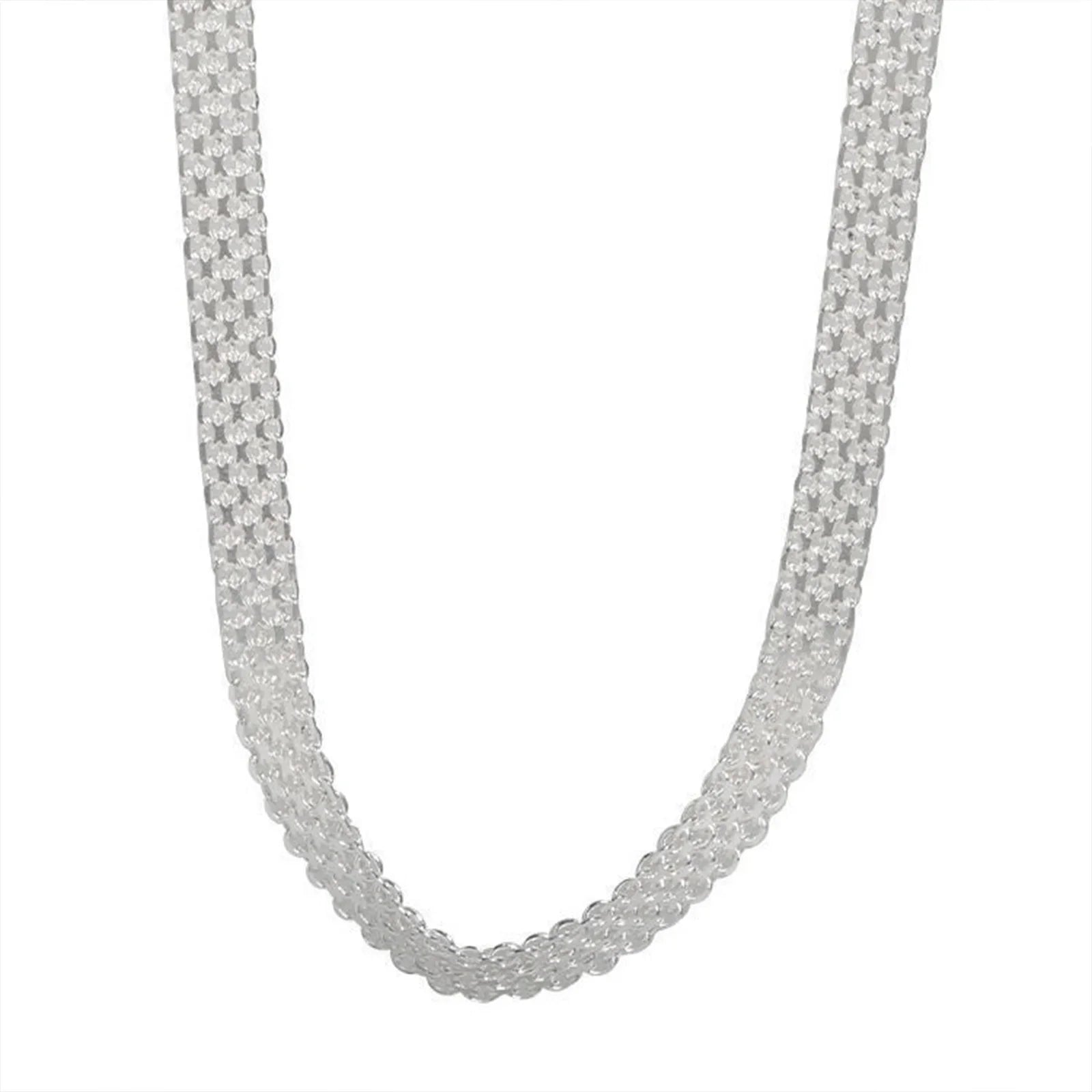 S925Silver European and American simple and unique woven hollow wide necklace ins trend mesh collarbone chain