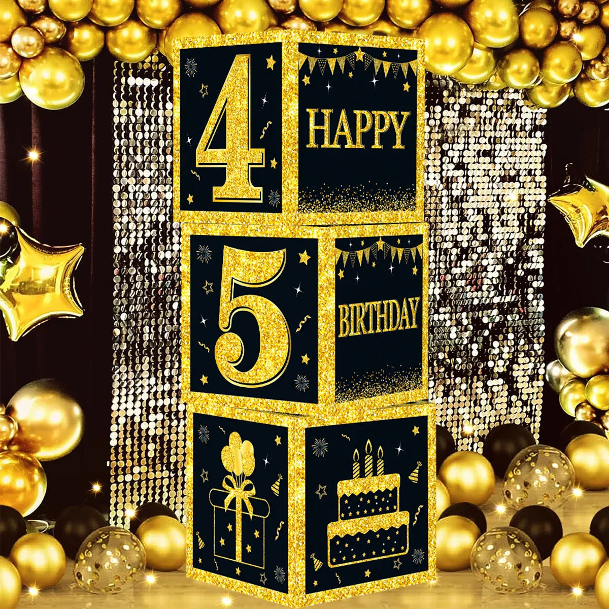 Black and Gold 18th 30th Birthday Box Birthday Party Decorations for Home Birthday Box Happy BIrthday Baby Shower Party Supplies