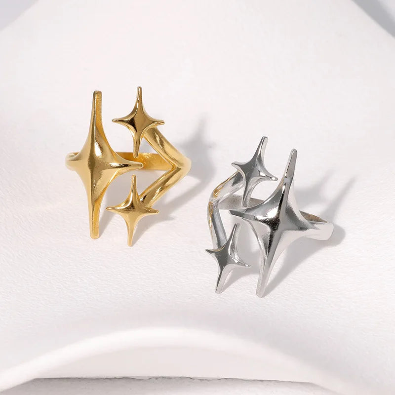 New European American Stainless Steel Ring Niche Teenage Design Featuring Star Like Minimalist Cool Personalized Temperament