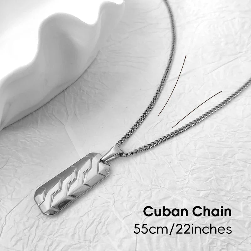 Hot Sale 18K Gold Plated Stainless Steel Mens Jewelry Classic Men's Necklace Square Tire Patterns Pendant Hip Hop Necklace