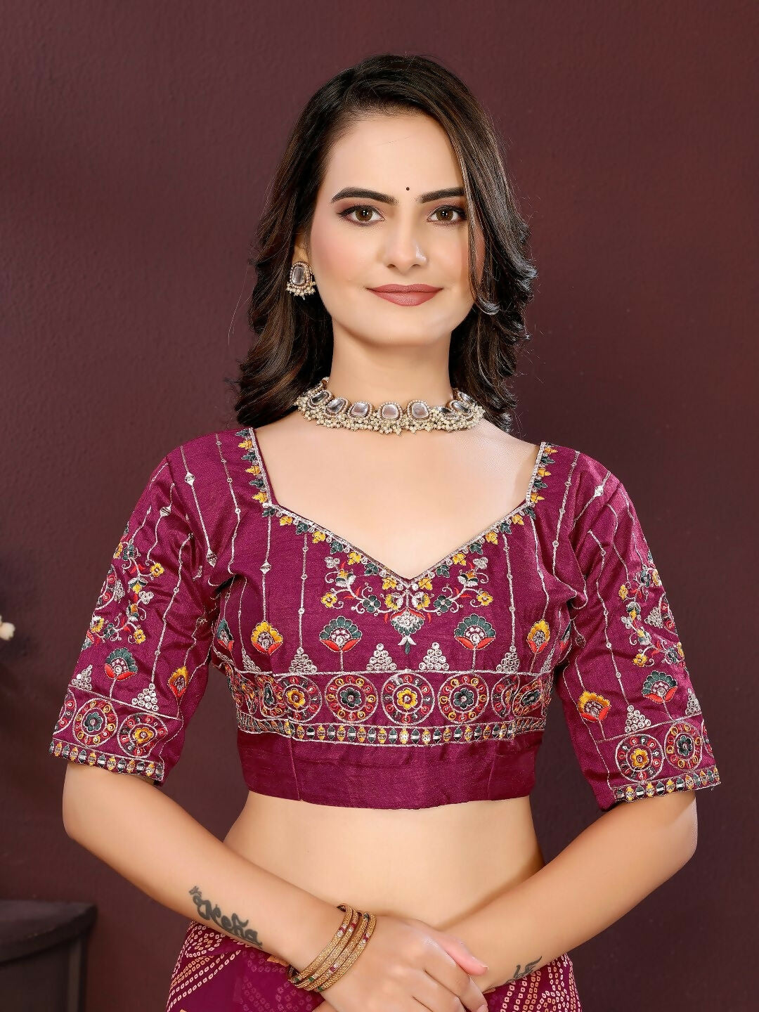 Ai Fashion Wine Georgette Digital Print Party Wear Saree