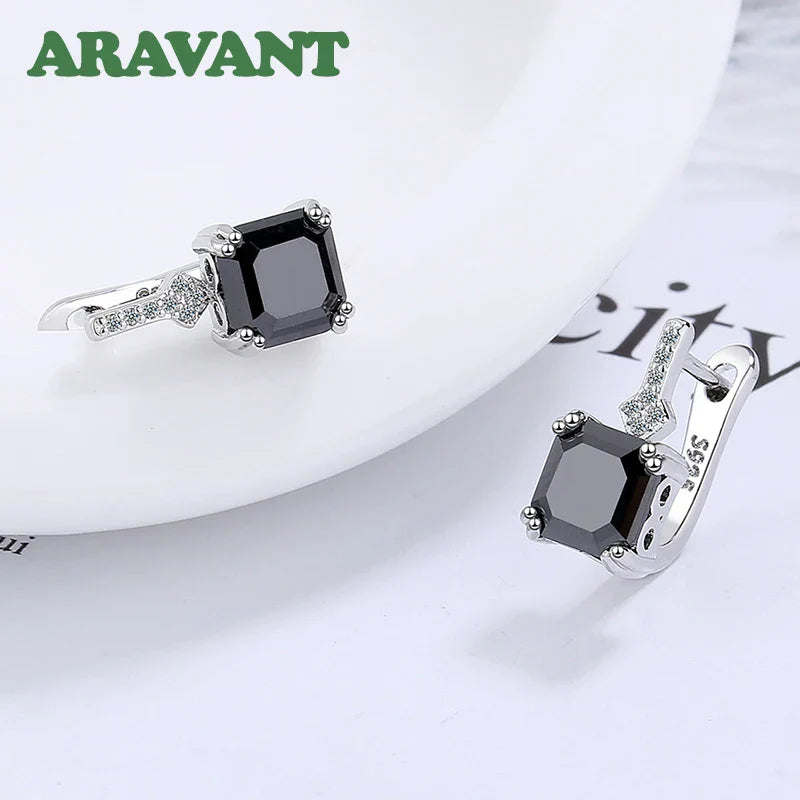 Aravant 925 Sterling Silver Square Zircon Drop Earrings For Women Fashion Jewelry