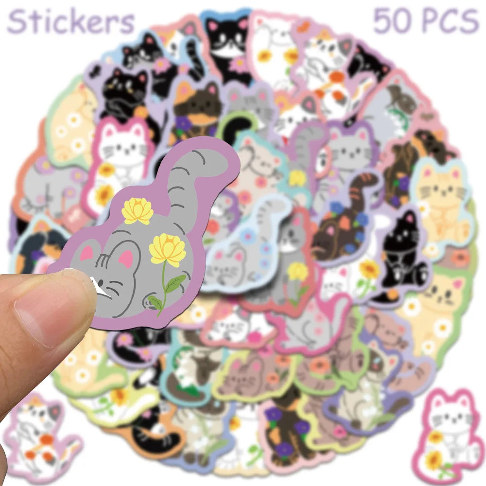 50pcs Cartoon Cute Cat Stickers Decals For Laptop Scrapbook Luggage Guitar Helmet DIY Graffiti Aesthetic Stickers Creative Gifts