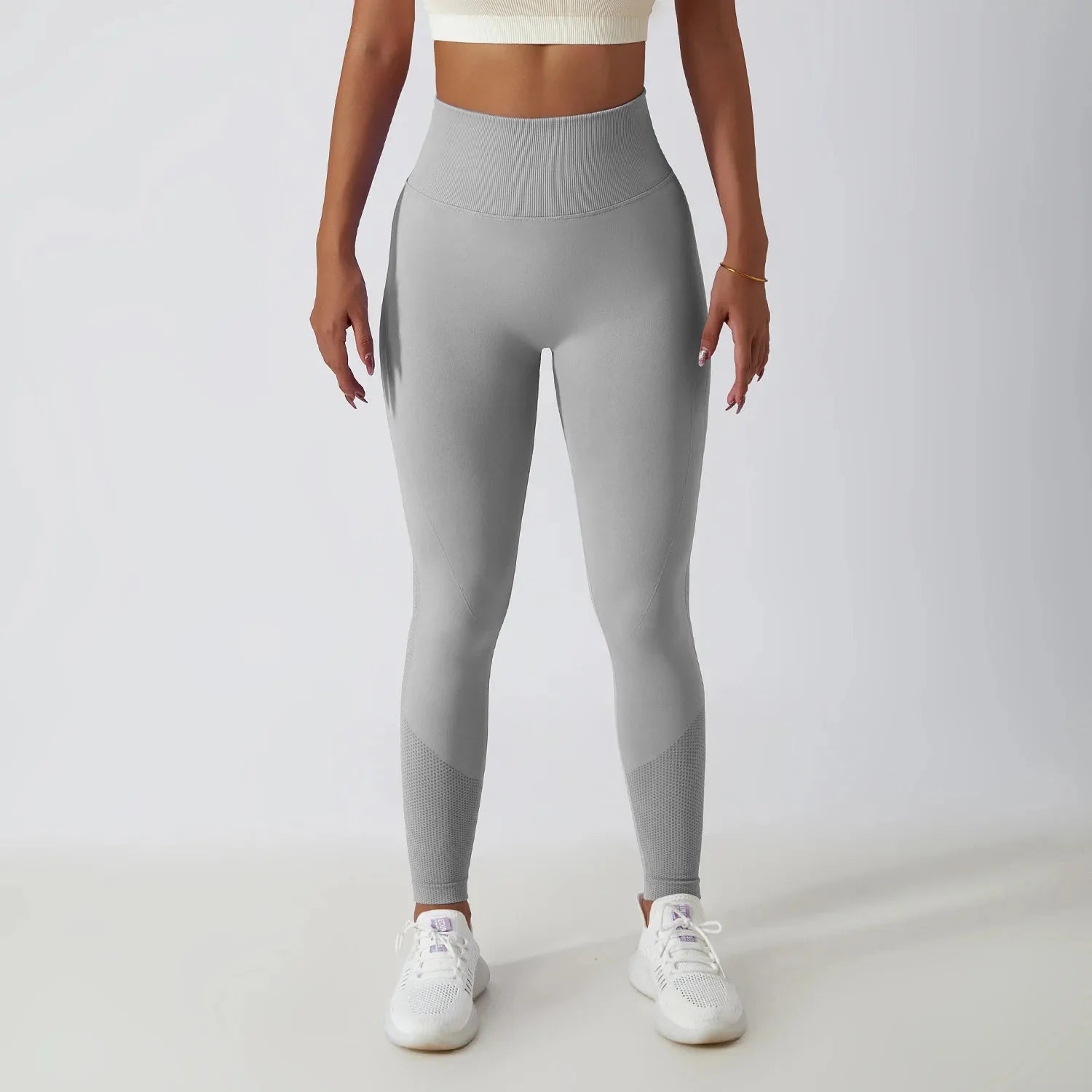 Seamless Ribbed Yoga Leggings with Tummy Control Fit