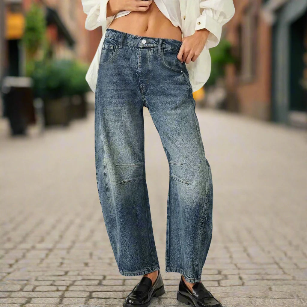 Women’s Mid Rise Wide Leg Baggy Jeans Relaxed Fit Denim - Image 2