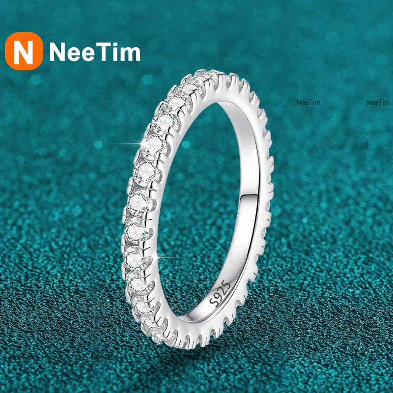 NeeTim D Color 2mm Full Moissanite Diamond Ring for Women Sterling Silver 925 with Gold Plated Wedding Bridal Band Rings Jewelry