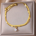 Zircon Circle Bead Anklets For Women Gold Color Stainless Steel Anklet Double Snake Chain Summer Beach Accessories Jewelry Gift