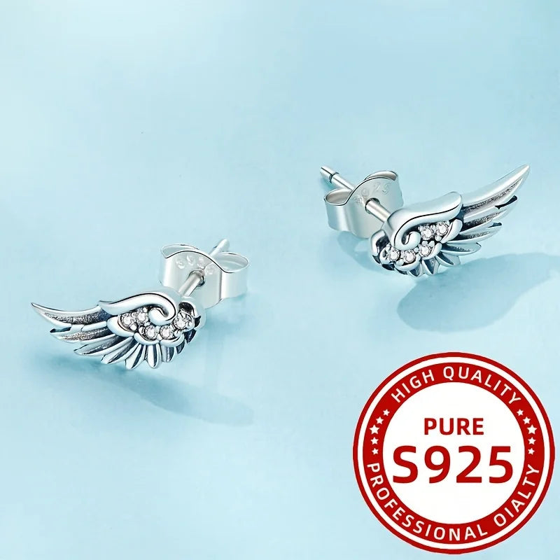Fashionable Ladies Earrings with Angel Feather Wings 1.12g 925 Silver Suitable for Daily Wear Parties Vacations Gifts