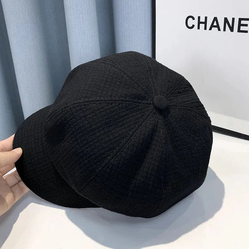 Women's Octagonal Newsboy Beret Textured Flat Cap Hat