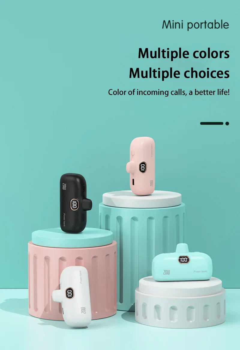 Mini Power Bank 2000/5000mAh Built Cable Portable Mobile Charger Fast Charger