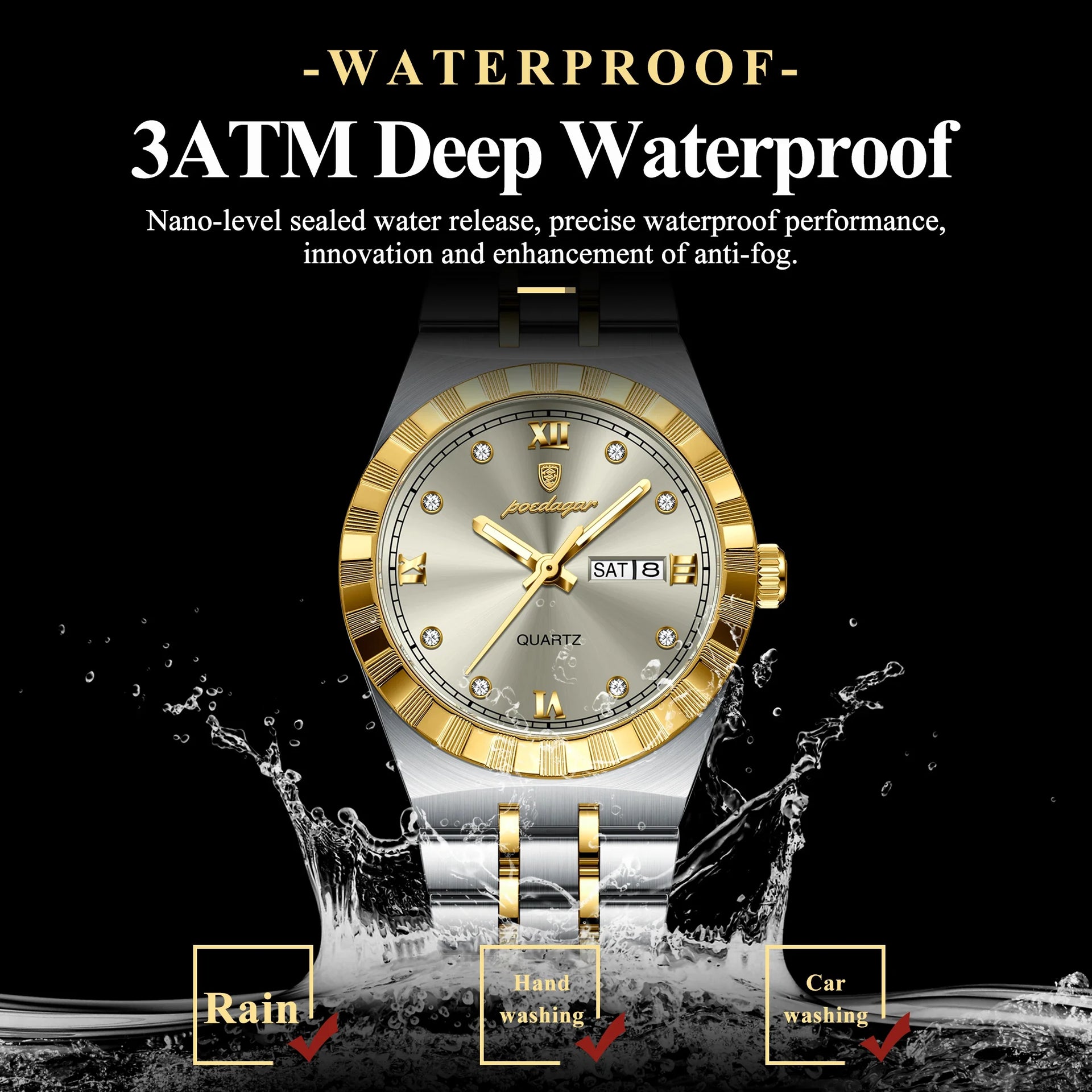 POEDAGAR Luxury Original Ladies Watch Luminous Waterproof Week Date Woman Wristwatch Stainless Steel Women Quartz Watches Female