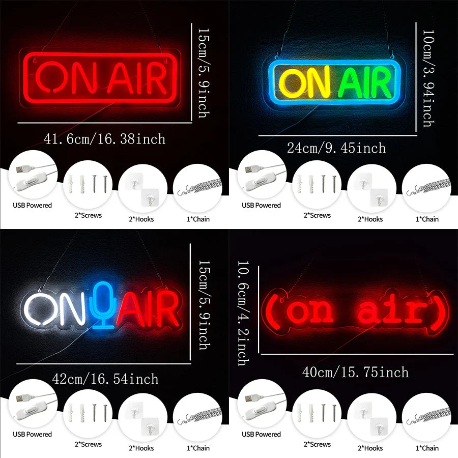 On Air Series Neon Signs, Used For Decor Of Recording Studio, Broadcasting Studio And Music Studio, And As Gifts For Gamers.
