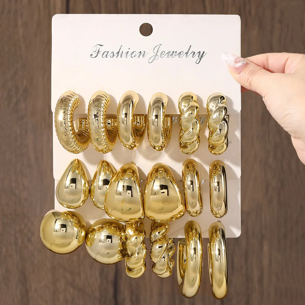 18 Pcs/Set Fashion Water Drop Earring For Women Vintage Exaggerated Geometric Twist Hoop Earrings Personalized Jewelry Gifts New