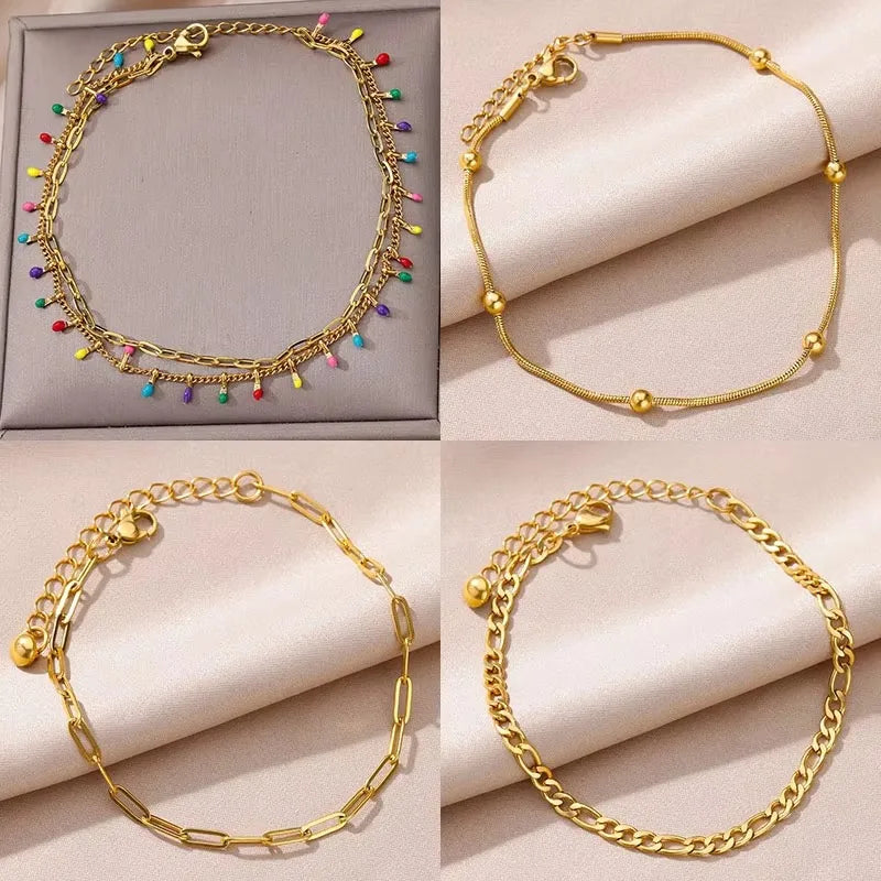 Boho Drops Anklets For Women Gold Color Stainless Steel Anklet Luxury Wedding Aesthetic Jewelry Gift
