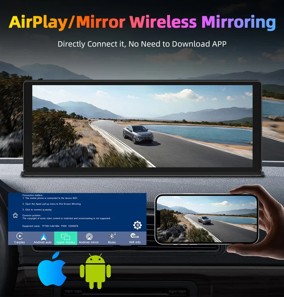 11.3 Inch Portable CarPlay Screen – HD Wireless Touch Display for Apple CarPlay and Android Auto