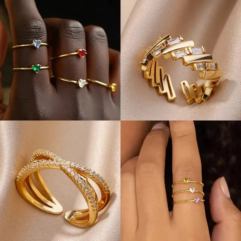 Fashion Zircon Heart Birthstone Rings For Women Stainless Steel Gold Color Birthstone Ring  Aesthetic Wedding Jewelry Gift