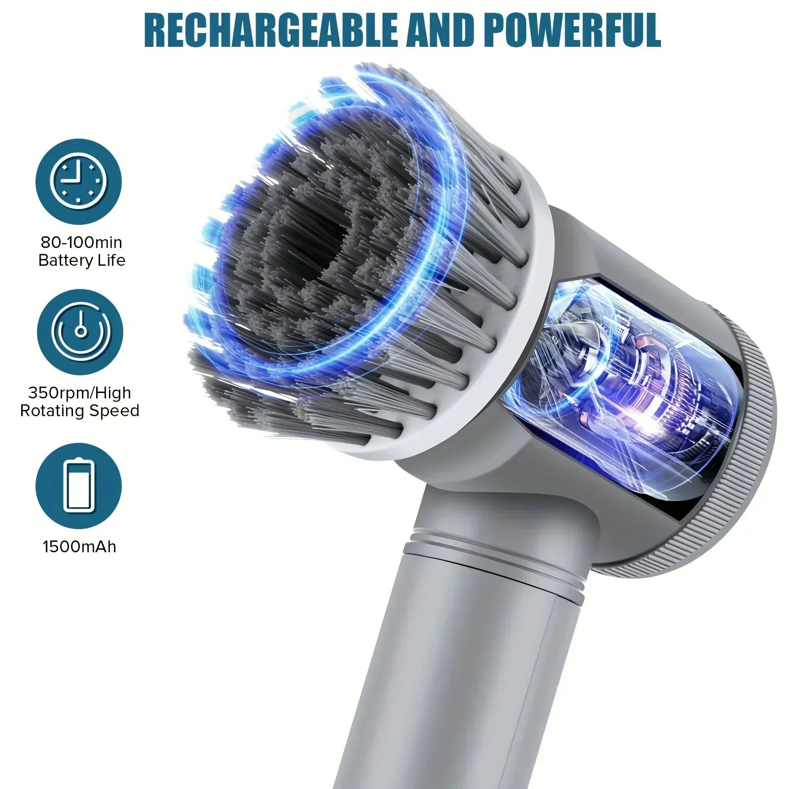 🧽 Rechargeable Electric Cleaning Brush – Cordless Spin Scrubber with Replaceable Brush Heads for Bathroom, Kitchen, and Multi-Surface Cleaning