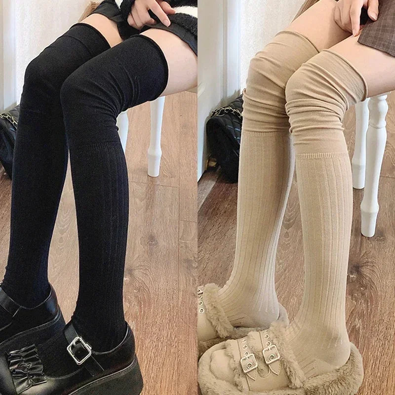 Stylish Ribbed Knee High Socks for Women - Polyester Cotton - Image 10