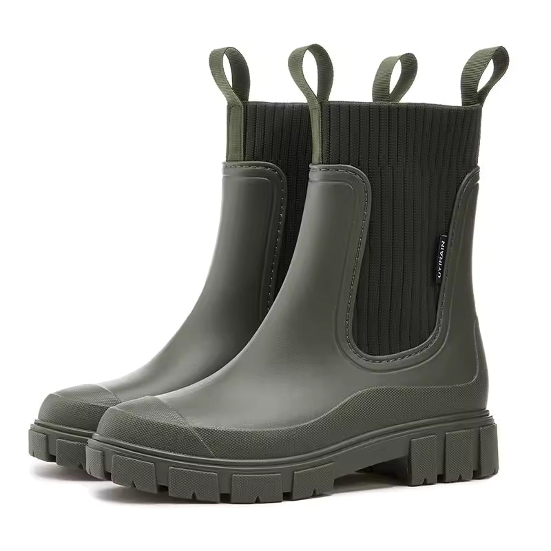 Women's Waterproof Mid-Tube Rain Boots with Non-Slip Lug Sole - Image 13