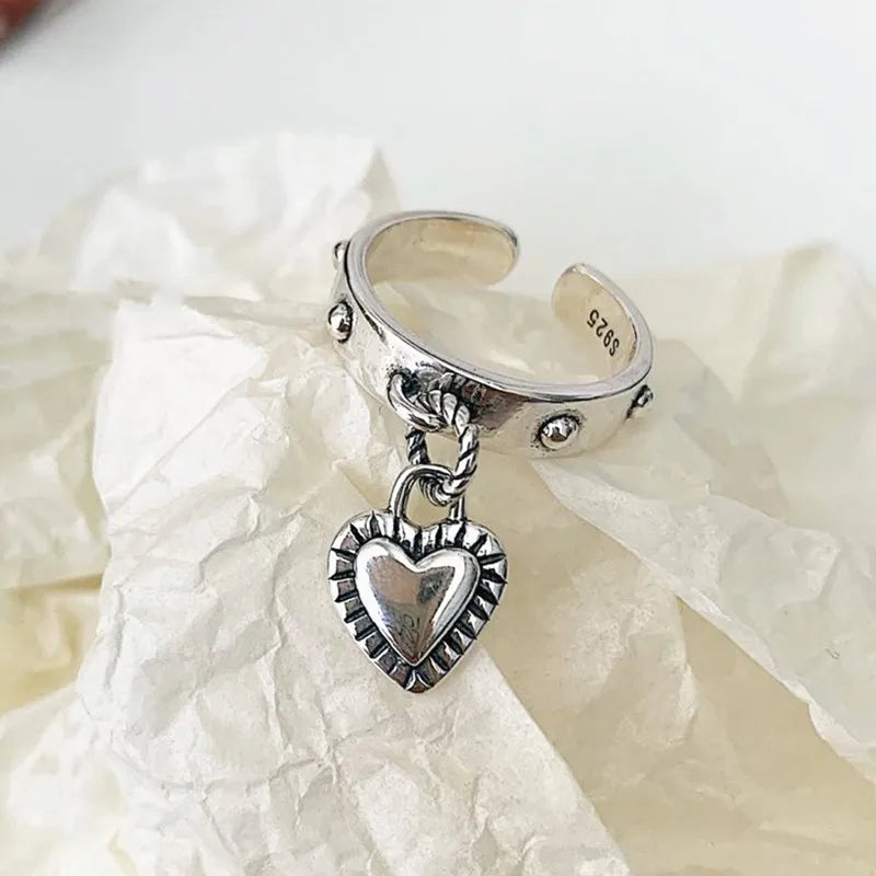 925 Sterling Silver Heart Pendant Adjustable Rings For Women Wedding Luxury Jewelry Wholesale  and