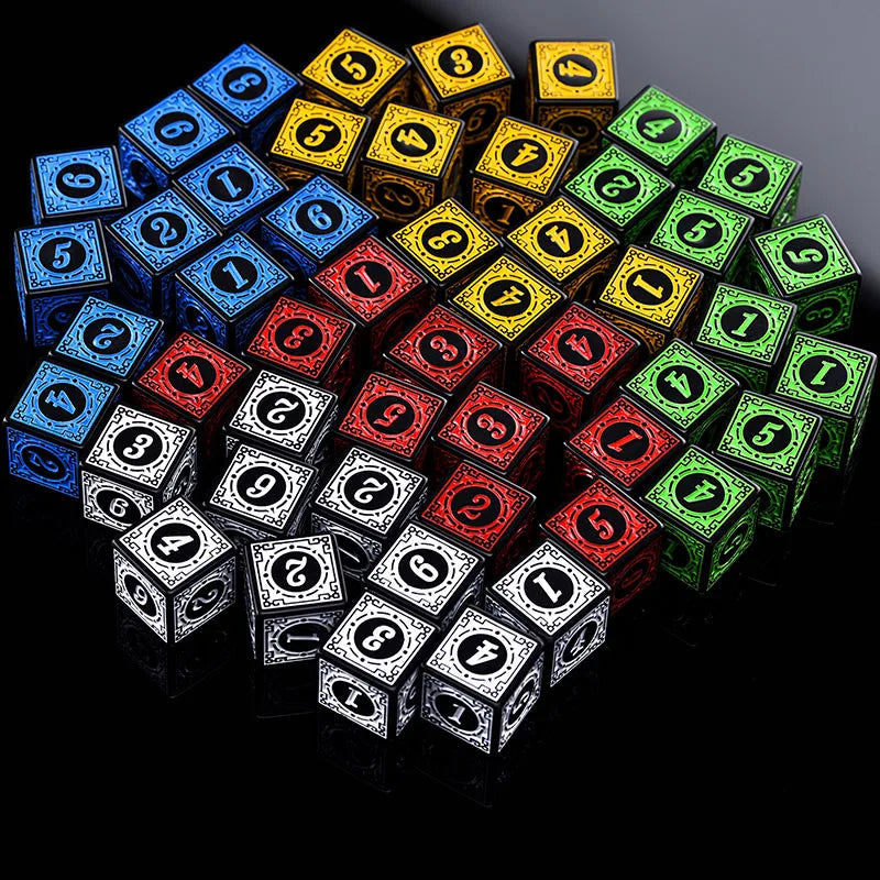 10PCS/Set Acrylic Dice Set D6 Carved Pattern Polyhedron Dice 6-sides Game Dice for RPG Dungeons and Dragons Board Game