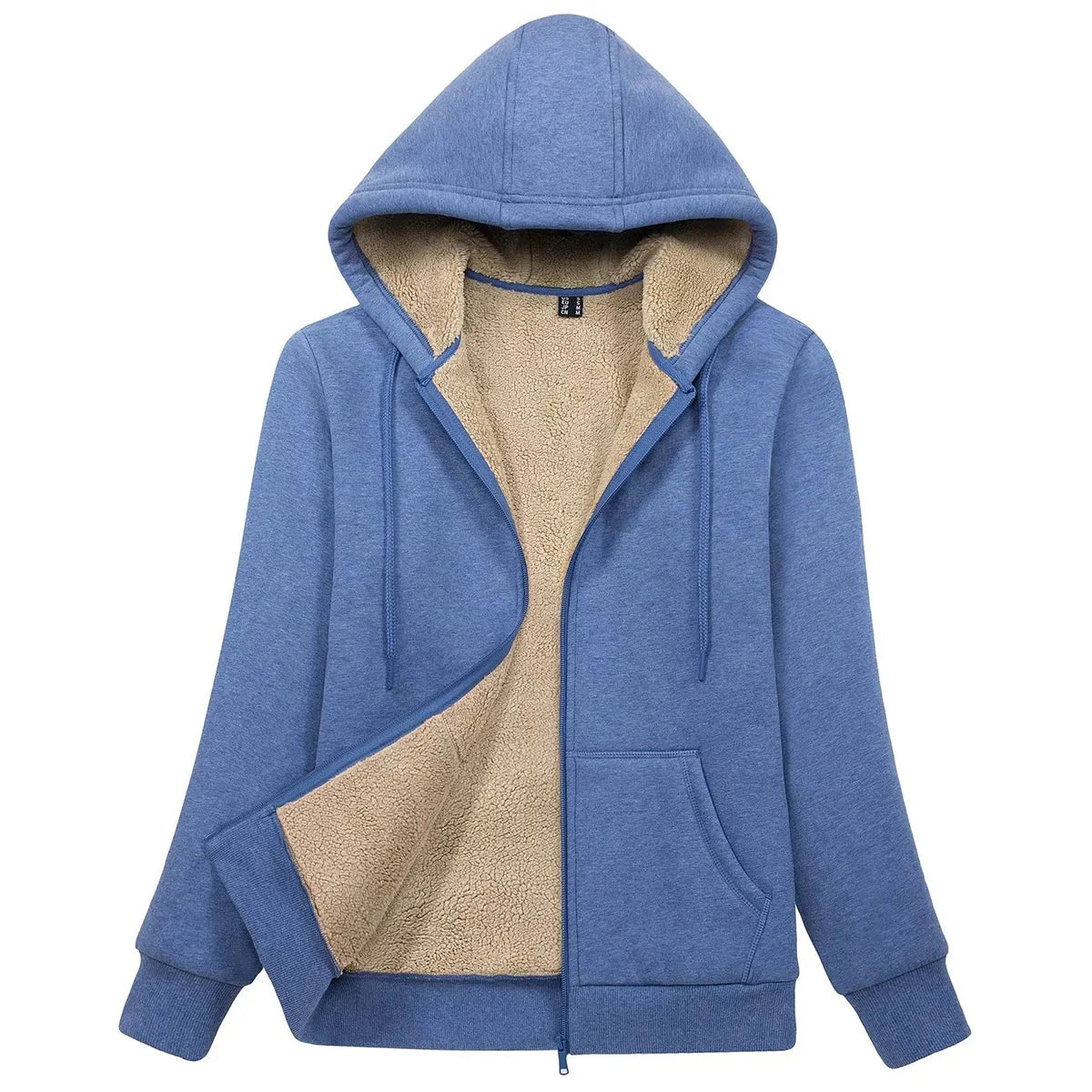 Women's Blue Sherpa-Lined Fleece Zip-Up Hoodie Jacket - Image 16