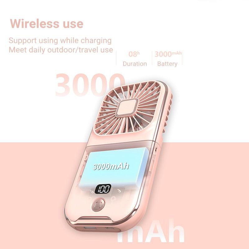 Mini Portable Handheld Neck Fan - 3000mAh USB Rechargeable Cooling