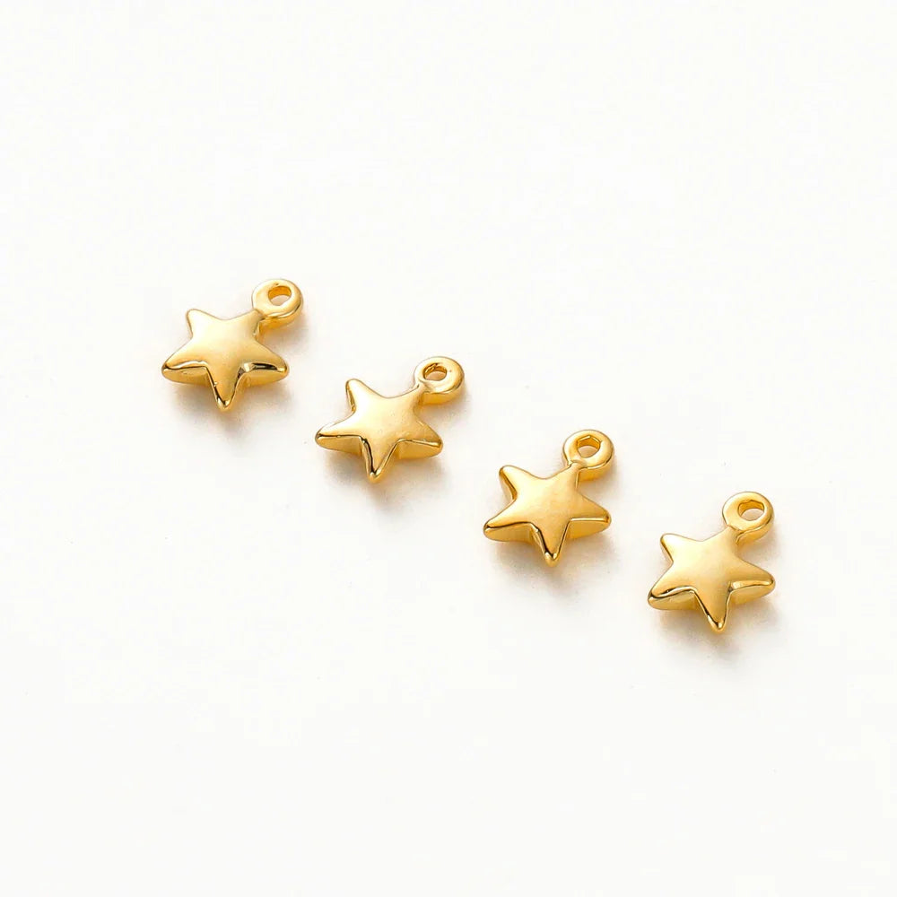 20pcs/lot 5x7MM Hole 1.0MM 14K 18K Gold Color Plated Brass Small Star Charms High Quality Pentant For Diy Jewelry Accessories
