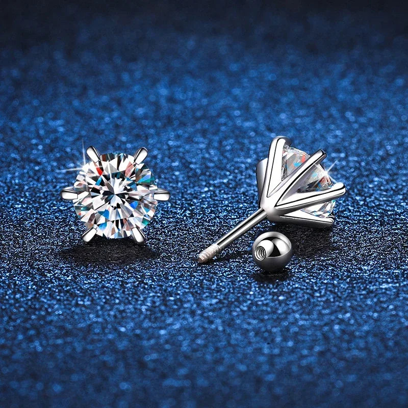 NeeTim 0.3-2CT Moissanite Stud Earrings For Women Screw Thread Ear Studs 925 Sterling Silver Wedding Jewelry Pass Diamond Test