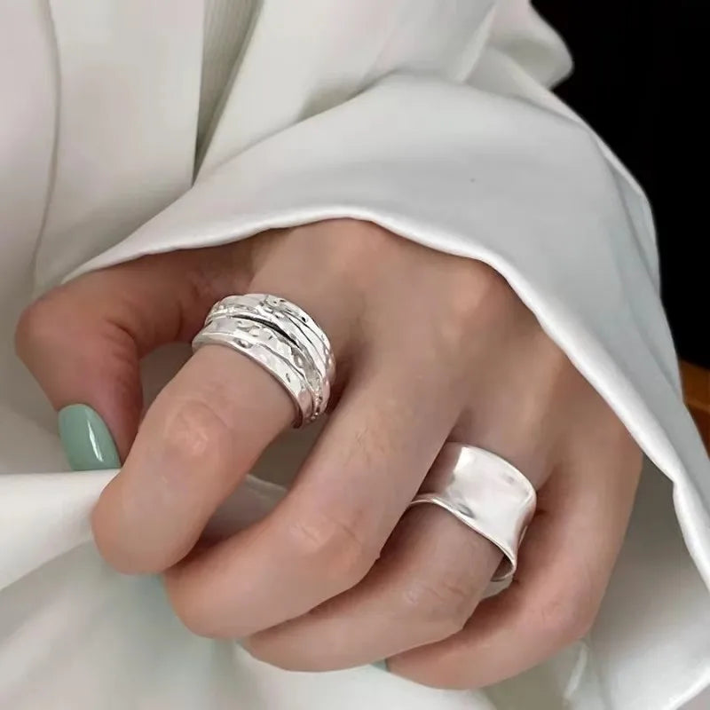 925 Sterling Silver Ring For Women Jewelry Wide Simple Open Vintage Handmade Ring Allergy For Party Birthday Gift
