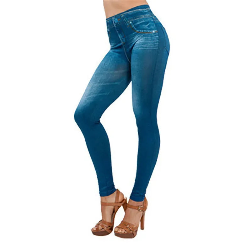 Women's Seamless Denim-Look Leggings High Waist