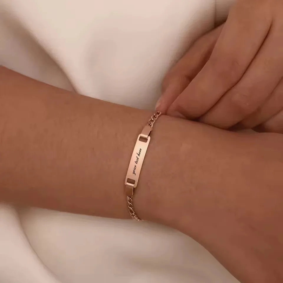 Customized Name & Text Gold Plated Stainless Steel Link Bracelet Fashion Personalized Custom Jewelry Men Women