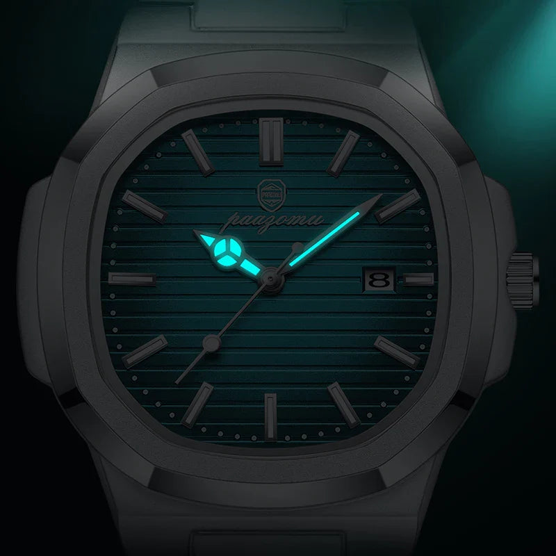 PAAZOMU Luxury Watch Business 50 ATM Waterproof Male Clock Luminous Date Stainless Steel Square Quartz Men Watches reloj hombre