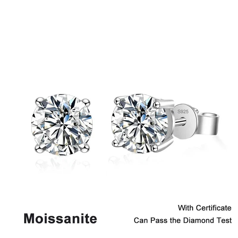 NeeTim 0.1ct-5ct D Moissanite Stud Earrings Lab Diamond 925 Sterling Silver with White Gold Plated Wedding Jewelry for Women Man
