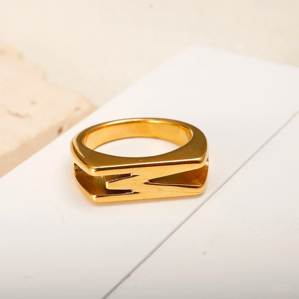 Wholesale High End Waterproof Three-dimensional M Letter Hollow Stainless Steel Finger Ring Trendy for Women Personalize Jewelry