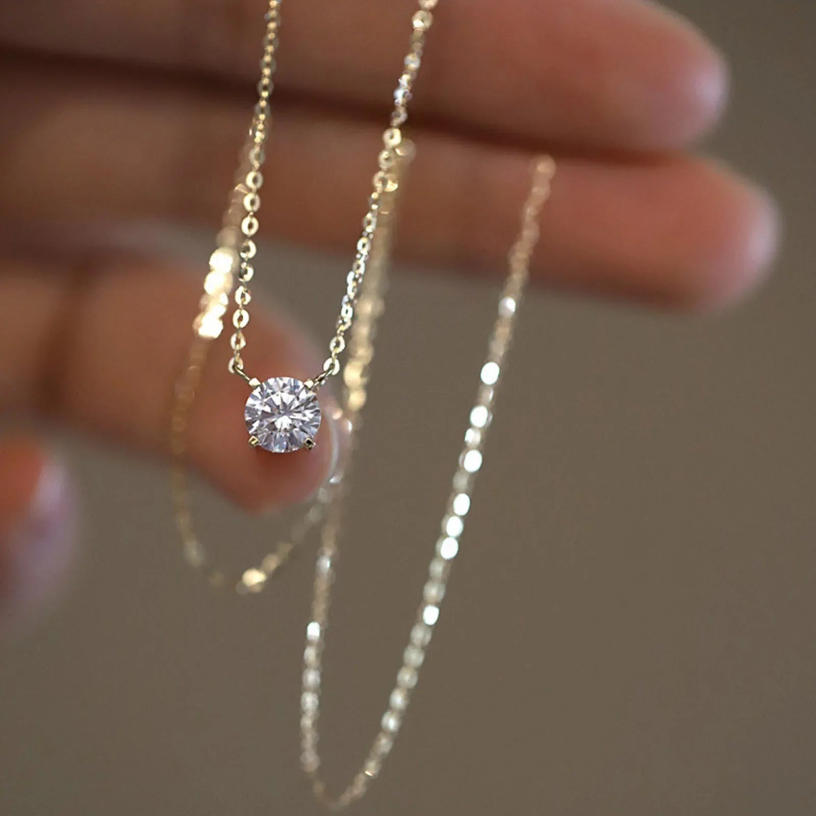 925 Sterling Silver 18k Gold Plated Necklace Versatile Single Sparkling Zircon Clavicle Chain for Women Wedding Jewelry