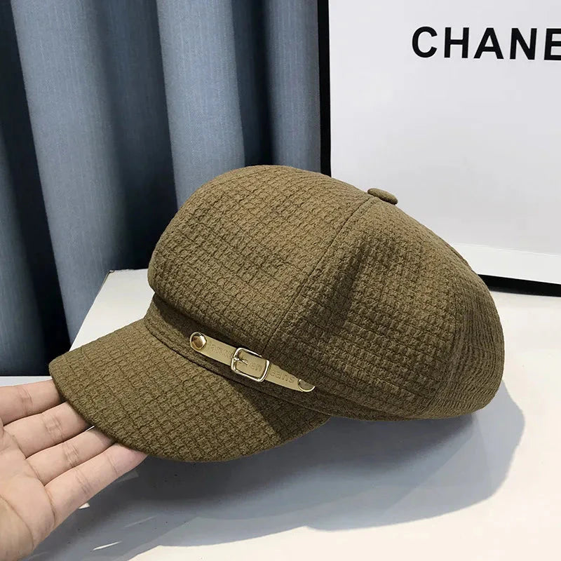 Women's Octagonal Newsboy Beret Textured Flat Cap Hat