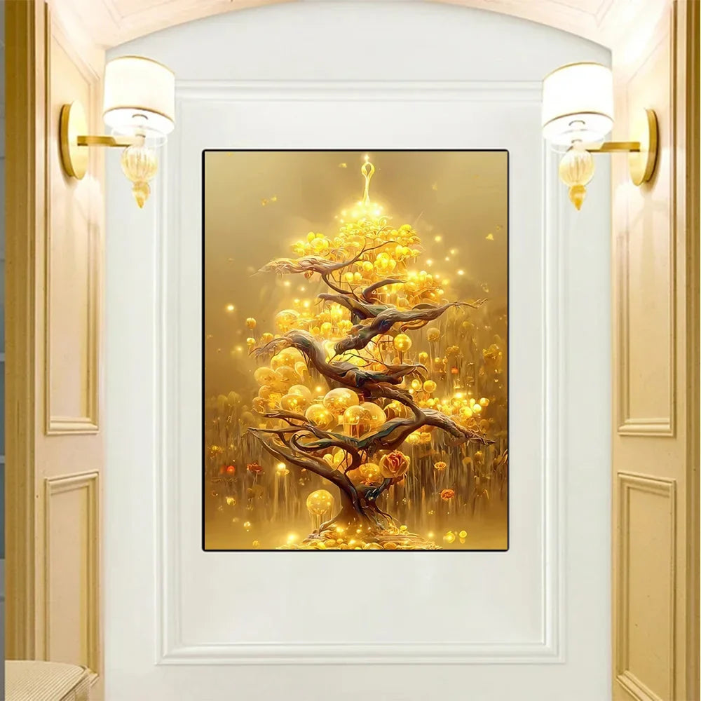 Classic Abstract Wall Art Luxury Lucky Golden Money Tree HD Canvas Print Poster Home Living Room Bedroom Decorative Painting