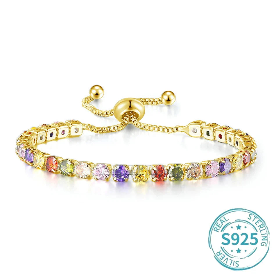ALIZERO S925 Sterling Silver Bracelet Original Multicolor Zirconia Tennis Bracelets For Women Fashion Luxury Charm Jewelry