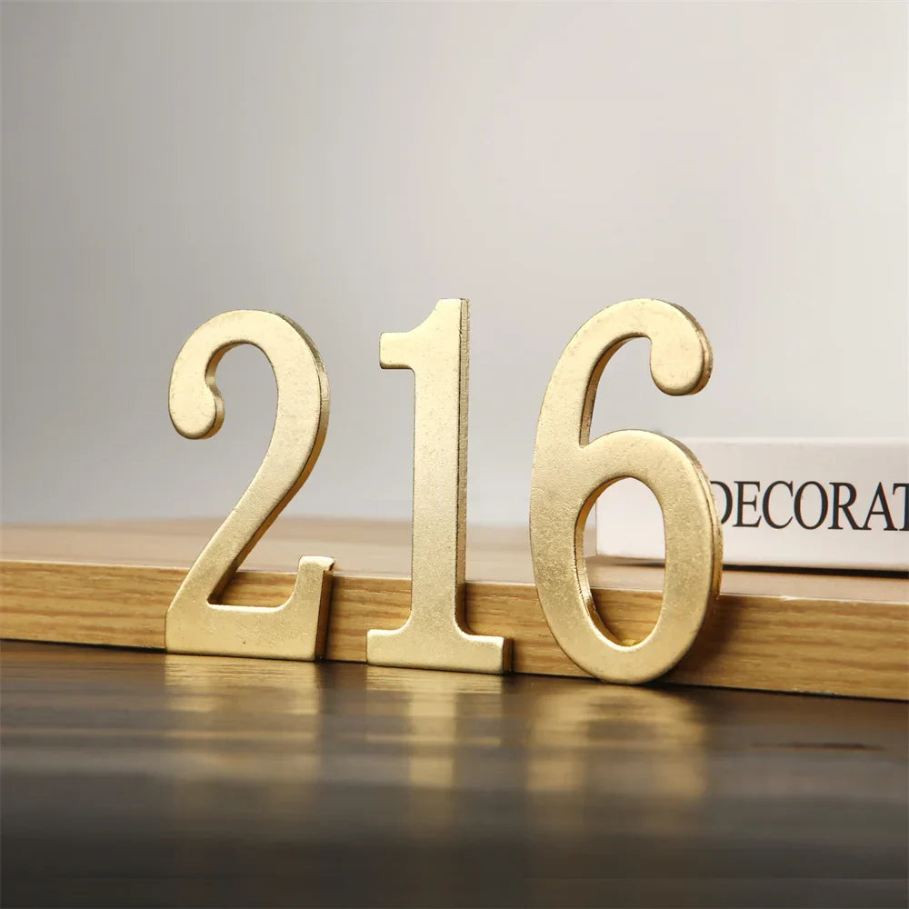 Golden Metal Door Number with Backing Adhesive 7*4cm House Number Apartment Door Number for Outdoor Hotel Home Mailbox Label