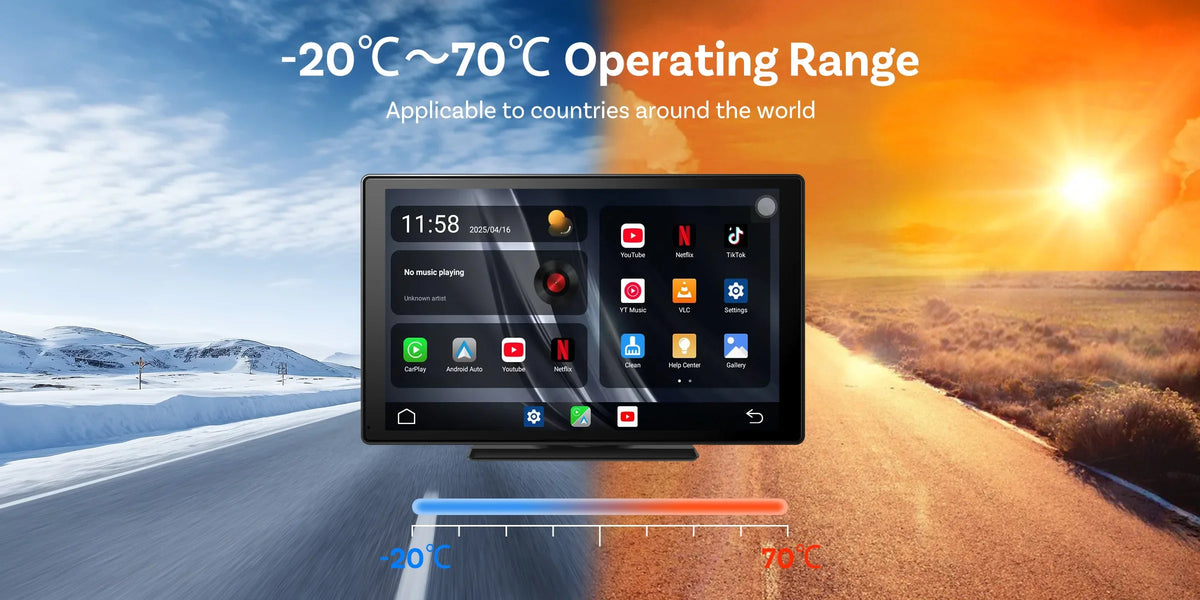 9 Inch Portable Wireless CarPlay Screen, Apple CarPlay and Android Auto Touch Display