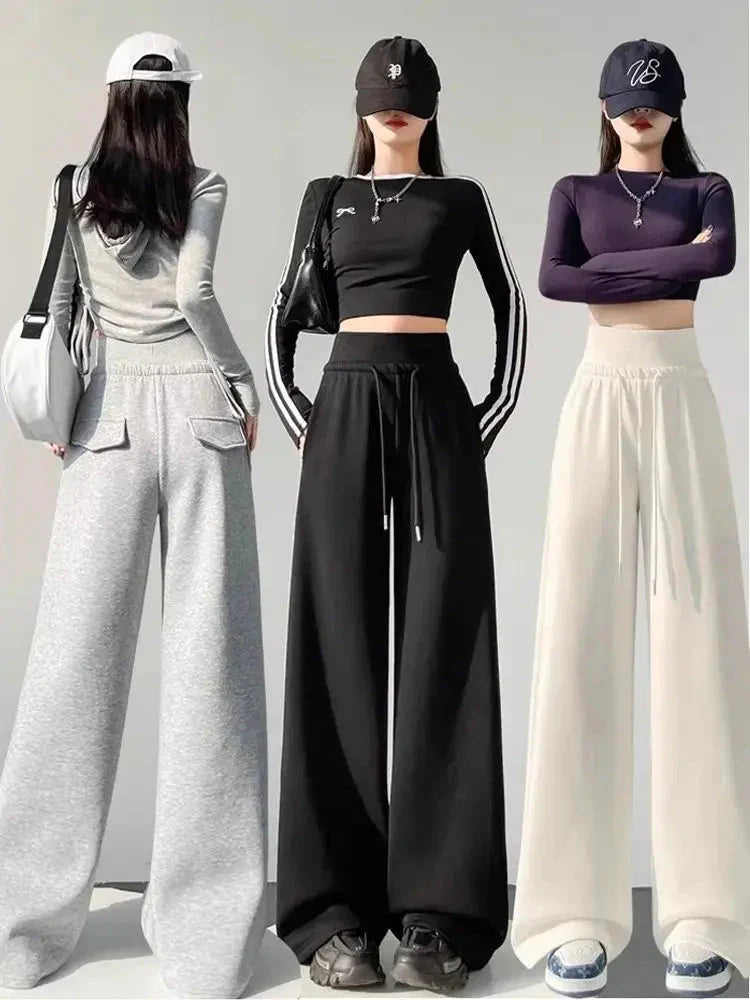 Women's Relaxed Fit Gray High-Waist Wide-Leg Pants